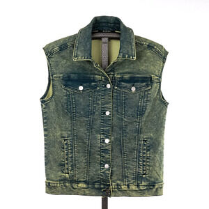 DKNY Green Acid Wash Denim Trucker Style Vest Oversized Women's XS Retro Modern